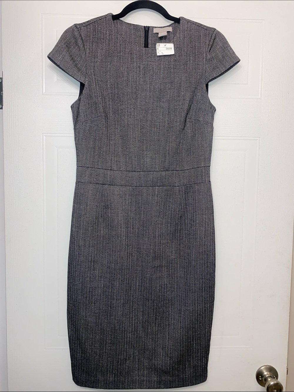 H&M Gray Textured Midi Sheath Dress